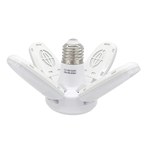 LED Garage Lights- 38W 6000LM 6500K E27/E26 LED Garage Ceiling Lights with 4 Adjustable Panels for Garages, Workshop,Indoor, Outdoor, Workshop and Warehouse, Full Area