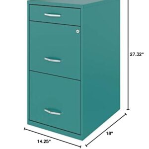 Pemberly Row 3 Drawers 27.32" Vertical Turquoise Metal Filing Cabinet Lockable Pre-Assembled Stationary Letter Size for Home, Office