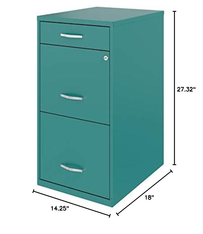 Pemberly Row 3 Drawers 27.32" Vertical Turquoise Metal Filing Cabinet Lockable Pre-Assembled Stationary Letter Size for Home, Office