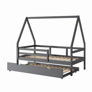 donco kids a-frame modern twin dark grey house bed with twin trundle