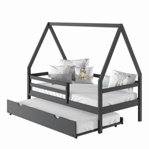 Donco Kids A-Frame Modern Twin Dark Grey House Bed with Twin Trundle