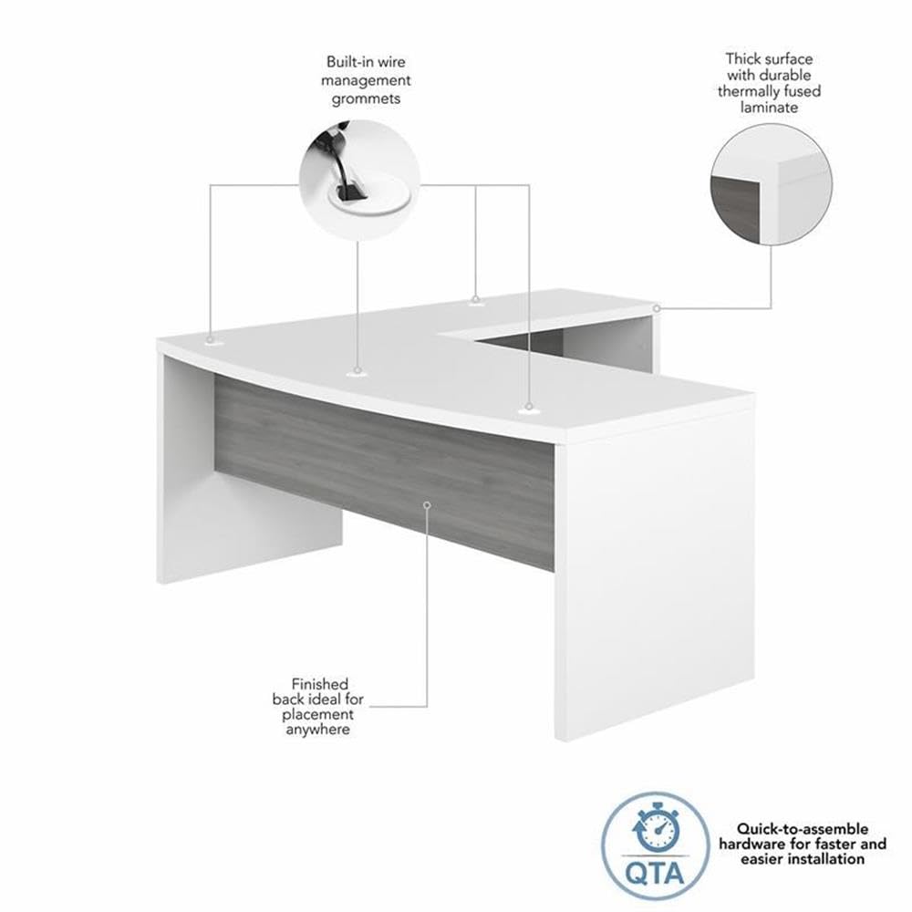 Pemberly Row 72" Modern Engineered Wood Bow Front L-Shaped Desk in Gray/White