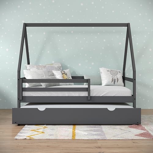 Donco Kids A-Frame Modern Twin Dark Grey House Bed with Twin Trundle