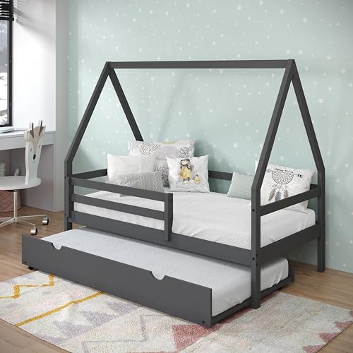 Donco Kids A-Frame Modern Twin Dark Grey House Bed with Twin Trundle