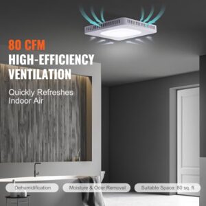 VEVOR Bathroom Exhaust Fan, 80 CFM High-Efficiency Ventilation, 1.5sones Low Noise Operation All-Copper Motor, Remote Control, Energy-Saving Bathroom Ceiling Fan, Attic Access Needed