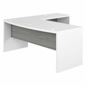 pemberly row 72" modern engineered wood bow front l-shaped desk in gray/white