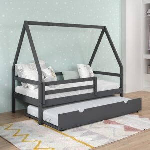 Donco Kids A-Frame Modern Twin Dark Grey House Bed with Twin Trundle