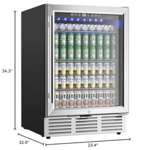 EUHOMY 24 Inch Beverage Refrigerator, 180 Can Built-in Beverage Cooler, Under Counter Beer Fridge with Glass Door for Soda, Water, Wine - For Kitchen, Bar or Office