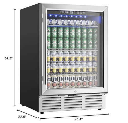 EUHOMY 24 Inch Beverage Refrigerator, 180 Can Built-in Beverage Cooler, Under Counter Beer Fridge with Glass Door for Soda, Water, Wine - For Kitchen, Bar or Office