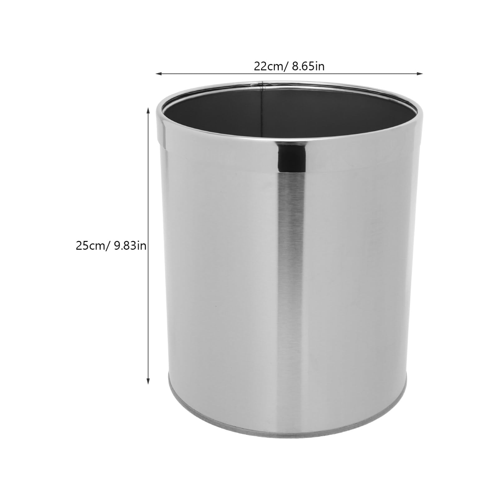 Cabilock Stainless Steel Trash Can Round Wastebasket Garbage Container Bin with Ring Open Top Recycle Bin Trash Waste Container for Home Office Kitchen Restaurant Restroom