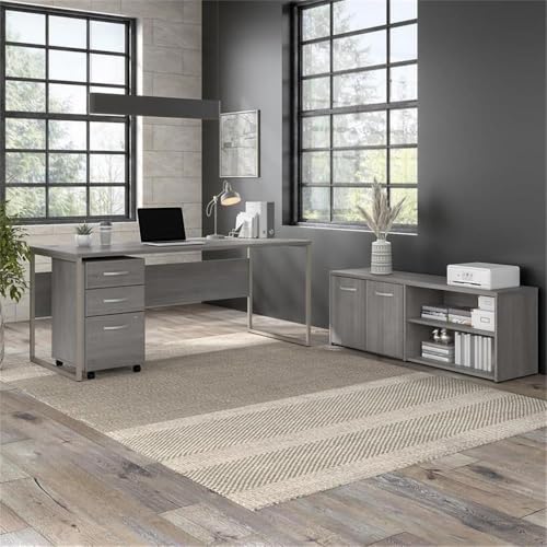 Pemberly Row 72W x 30D Computer Table Desk in Platinum Gray - Engineered Wood