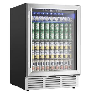 euhomy 24 inch beverage refrigerator, 180 can built-in beverage cooler, under counter beer fridge with glass door for soda, water, wine - for kitchen, bar or office