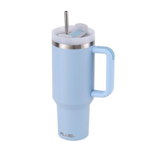 FLASC 40 oz Tumbler With Handle and Straw | 100% Leakproof Insulated Tumbler With Lid and Straw | Includes ALL Accessories: Stainless Steel Straw, Silicon Boot, Straw Cover & Cleaner (Sky Blue)