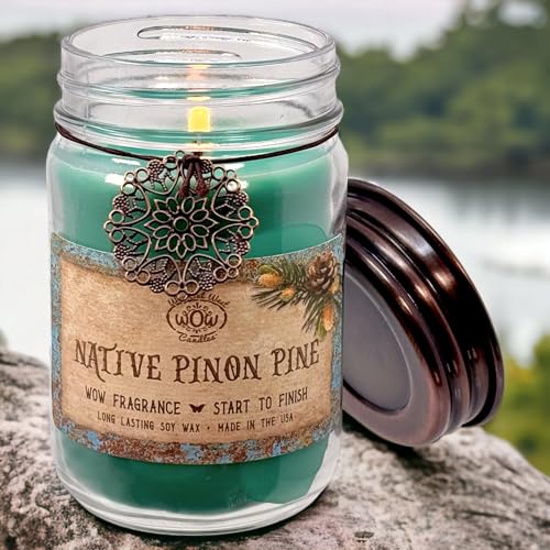 Scented Candle for Home by Way Out West Candles - Long Lasting Home Fragrance or Essential Oils - Small Candles Gifts for Women - 12 Oz Native Piñon Pine Natural Pine Soy Candles - Made in USA