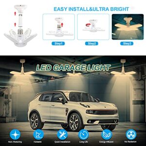 LED Garage Lights- Dimmable Garage Lights Ceiling, 38W 3800LM 3500K E27/E26 LED Garage Ceiling Lights with 4 Adjustable Panels for Garages, Workshop,Indoor, Outdoor, Workshop and Warehouse, Full Area