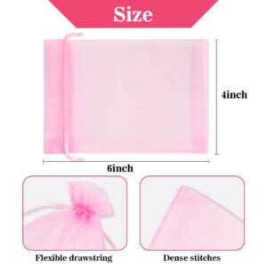 Sukh 100 Pink Organza Bags 4"x6" - Small Organza Sachet Jewelry Gift Favor Bags Drawstring Mesh Bags Gifts Valentines Wedding Eve Christmas Wrap