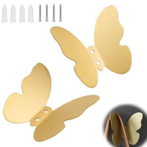 sveudvdis butterfly coat hooks, 2 pcs wall hooks decorative, butterfly bath towel hook, coat hat hooks robe hooks for entry bedroom, stainless steel, wall mounted (gold)