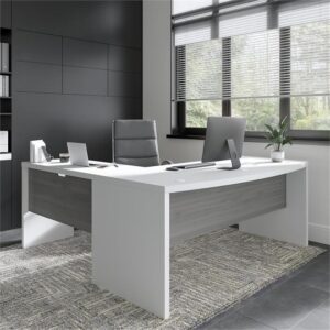 Pemberly Row 72" Modern Engineered Wood Bow Front L-Shaped Desk in Gray/White