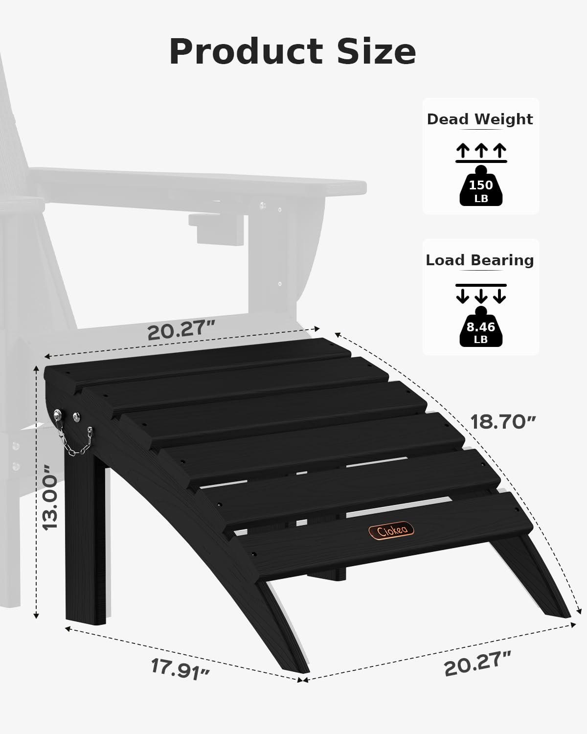 Ciokea Plastic Folding Footstool for Deck Backyard Patio Outdoor Poolside Porch Lawn Indoor, Black