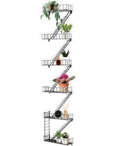 zonon fire escape wall shelf hanging fire escape shelving metal ladder decor cool bookshelf fire escape wall organizer wall floating shelves action figure shelf for home bedroom room display(6 tier)