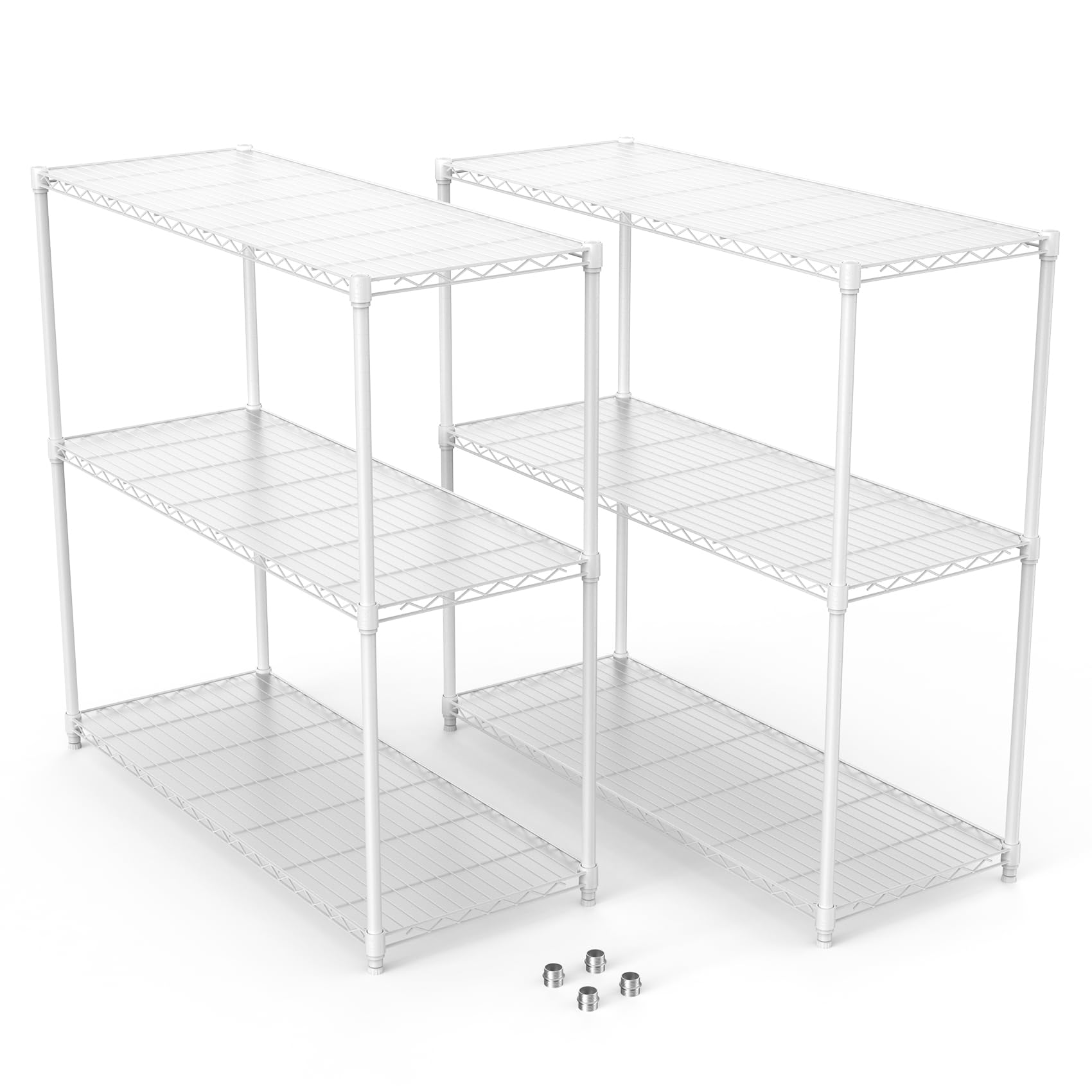 White 3 Tier NSF Metal Shelf Wire Shelving Unit - Set of 2, 1050lbs Capacity Heavy Duty Adjustable Storage Rack with Shelf Liners, Extensible to 6 Tier 2100lbs Shelving Designs, 48" H x 48" L x 18" D