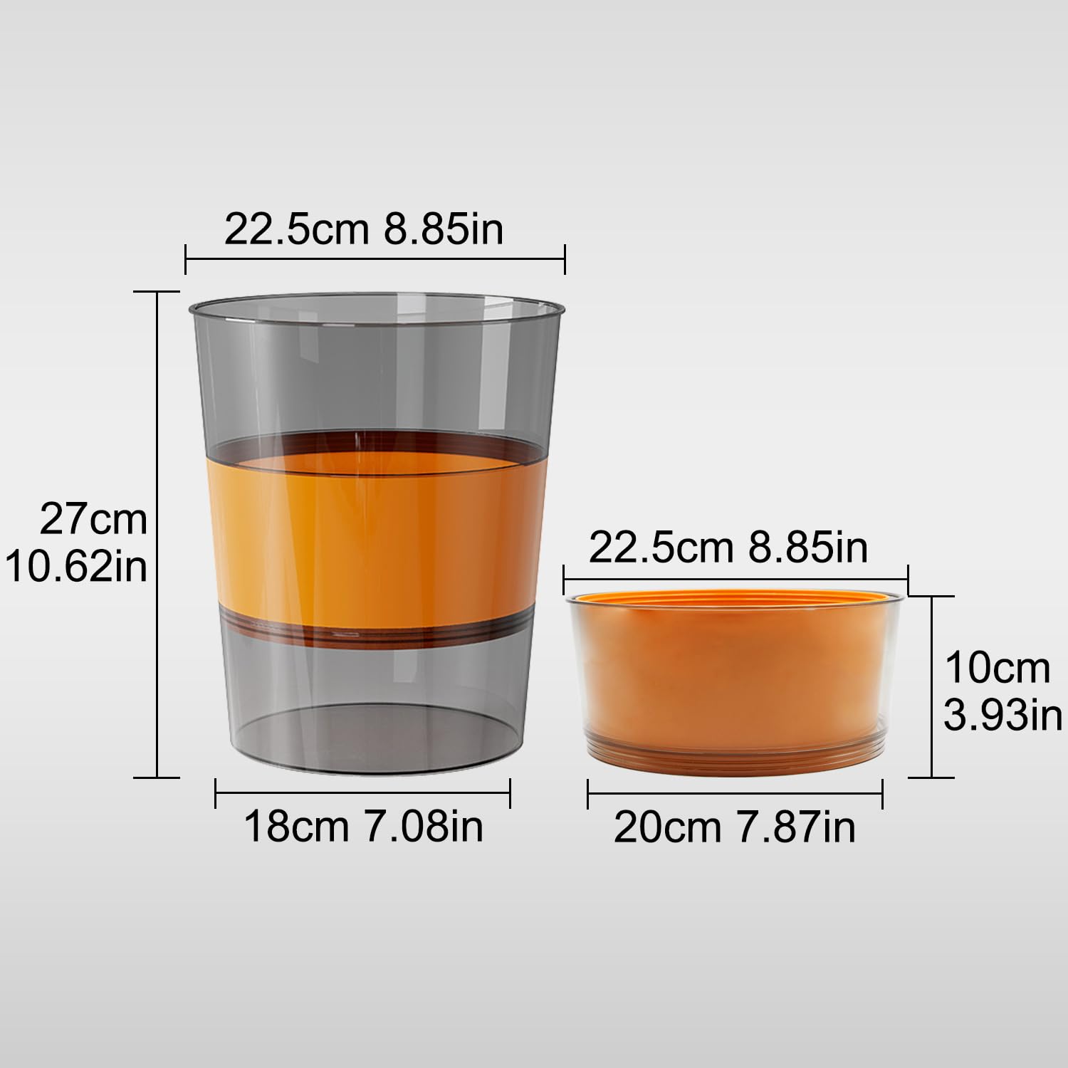 Zhongren Small Trash Can Plastic Wastebasket Foldable 2.64 Garbage Container Bin Clear Round Trash Can for Bathroom Kitchen Offices Laundry Room Outdoors Camping (Orange)