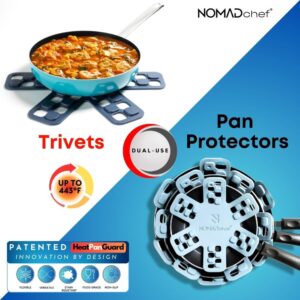 NOMADCHEF Dual-Use Silicone Pan Protectors for Stacking & Trivets for Hot Dishes | Silicone Trivet Mat | Perfect Pot and Pan Protectors for Stacking | Cookware Protectors for Stacking (6PCS-BLU/BLU)