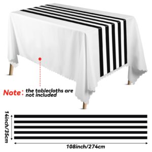 Peryiter 6 Pcs Black and White Table Runner Plastic Striped Table Runner Elegant Classic Disposable Table Decoration for Wedding Birthday Party Supplies Indoor Outdoor Dinner Banquet, 14 x 108''