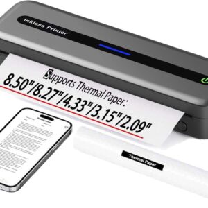 Portable Printer Wireless Travel Compatible with Apple iPhone iPad Android - A4 Inkless Printer Support 8.5x11"/8.26"/4"/3"/2" Thermal Pirnter Paper - Bluetooth Printer for Home Office Dorm Vehicle