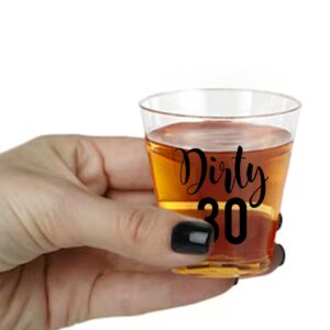 Dirty 30 Shot Glasses Disposable 100 PCS - 2oz 30th Birthday Cups, Dirty Thirty Birthday Decorations for Her, 30th Birthday Party Favors, 30th Birthday Decorations for Him - Clear Plastic Shot Glasses