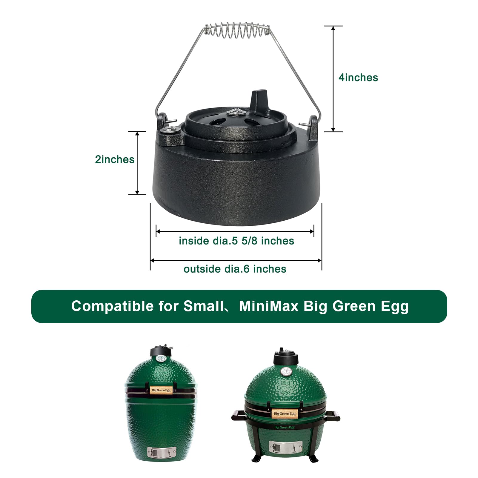 Quantfire Cast Iron Cap for Big Green Egg Dual Function Metal Top, Daisy Wheel Chimney Cap for Small/MiniMax Big Green Egg Accessories Replacement