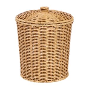 aboofan wicker trash can with lid plastic woven storage laundry hamper baskets round rubbish wastebasket garbage bin for bedroom bathroom kitchen home office