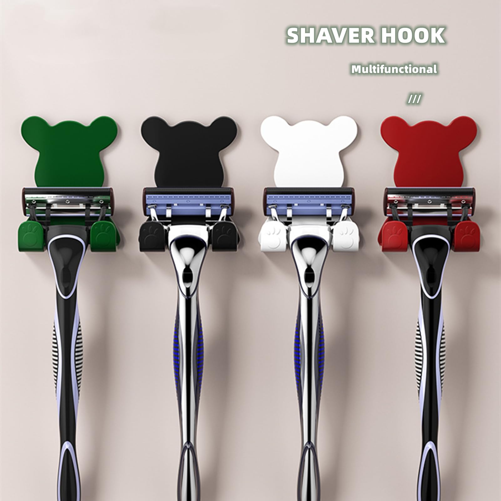 Self Adhesive Hooks 4 Pcs Bear Shaver Hook Heavy Duty Plug Hooks for Kitchen Sticky Hooks for Closet Decorative Razor Hanger Waterproof Home Improvement Utility Hook for Hanging Coat Hat Key