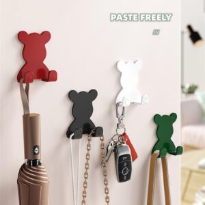 Self Adhesive Hooks 4 Pcs Bear Shaver Hook Heavy Duty Plug Hooks for Kitchen Sticky Hooks for Closet Decorative Razor Hanger Waterproof Home Improvement Utility Hook for Hanging Coat Hat Key