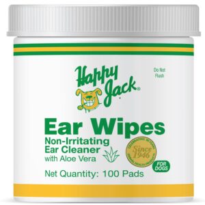 happy jack dog ear wipes with aloe, ear wipes for dogs to soothe itch and discomfort from dog ear infection, aloe vera-cucumber dog ear cleaner wipes are great for dog itchy ear relief, 100 ct