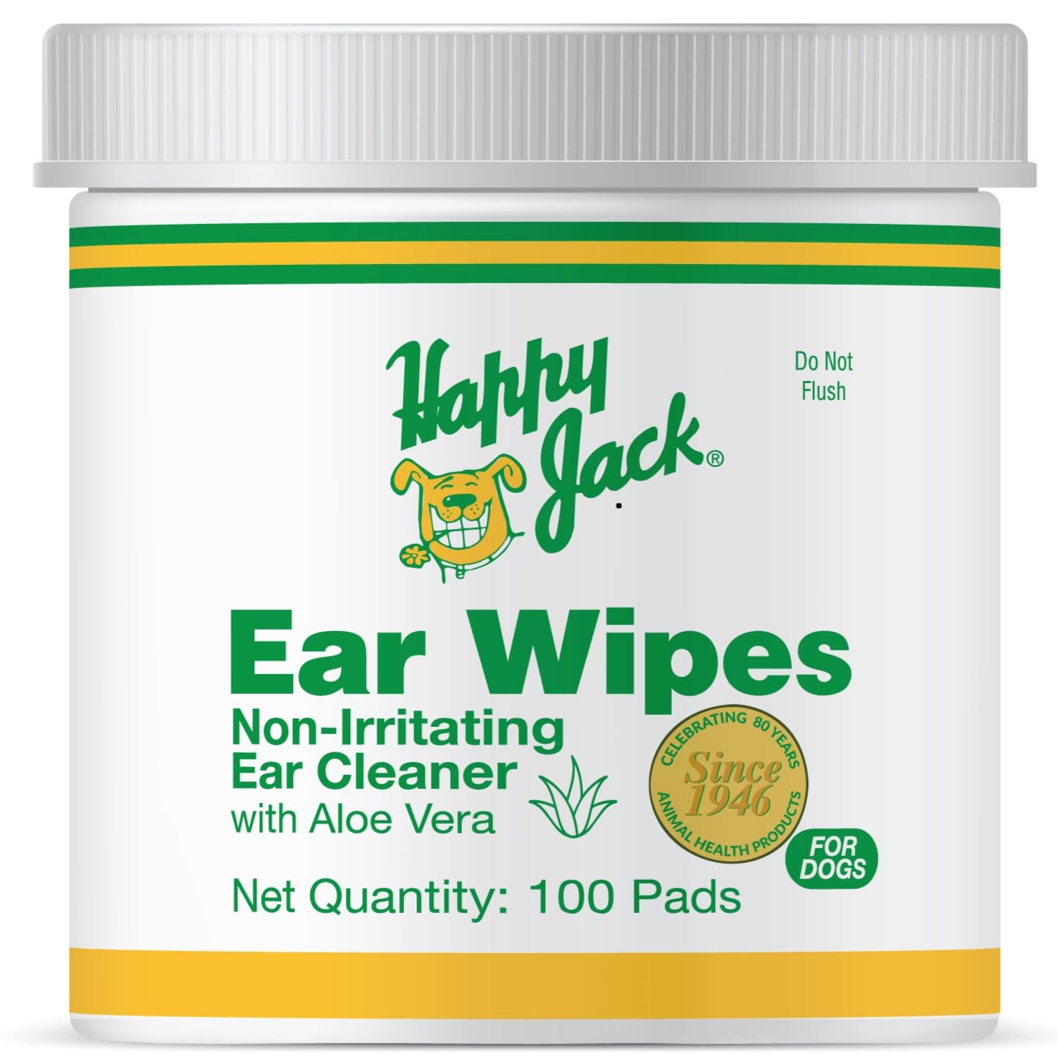 HAPPY JACK Dog Ear Wipes with Aloe, Ear Wipes for Dogs to Soothe Itch and Discomfort from Dog Ear Infection, Aloe Vera-Cucumber Dog Ear Cleaner Wipes are Great for Dog Itchy Ear Relief, 100 Ct