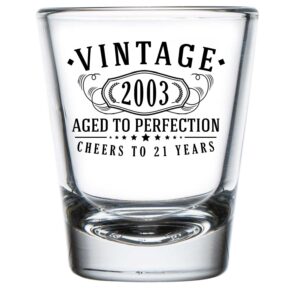 vintage 2003 black printed 1.75oz 1pk shot glass - happy 21st birthday gifts women men female, cheers to 21 years, turning 21 decorations decor, anniversary bday party favors, best gift ideas 1.0