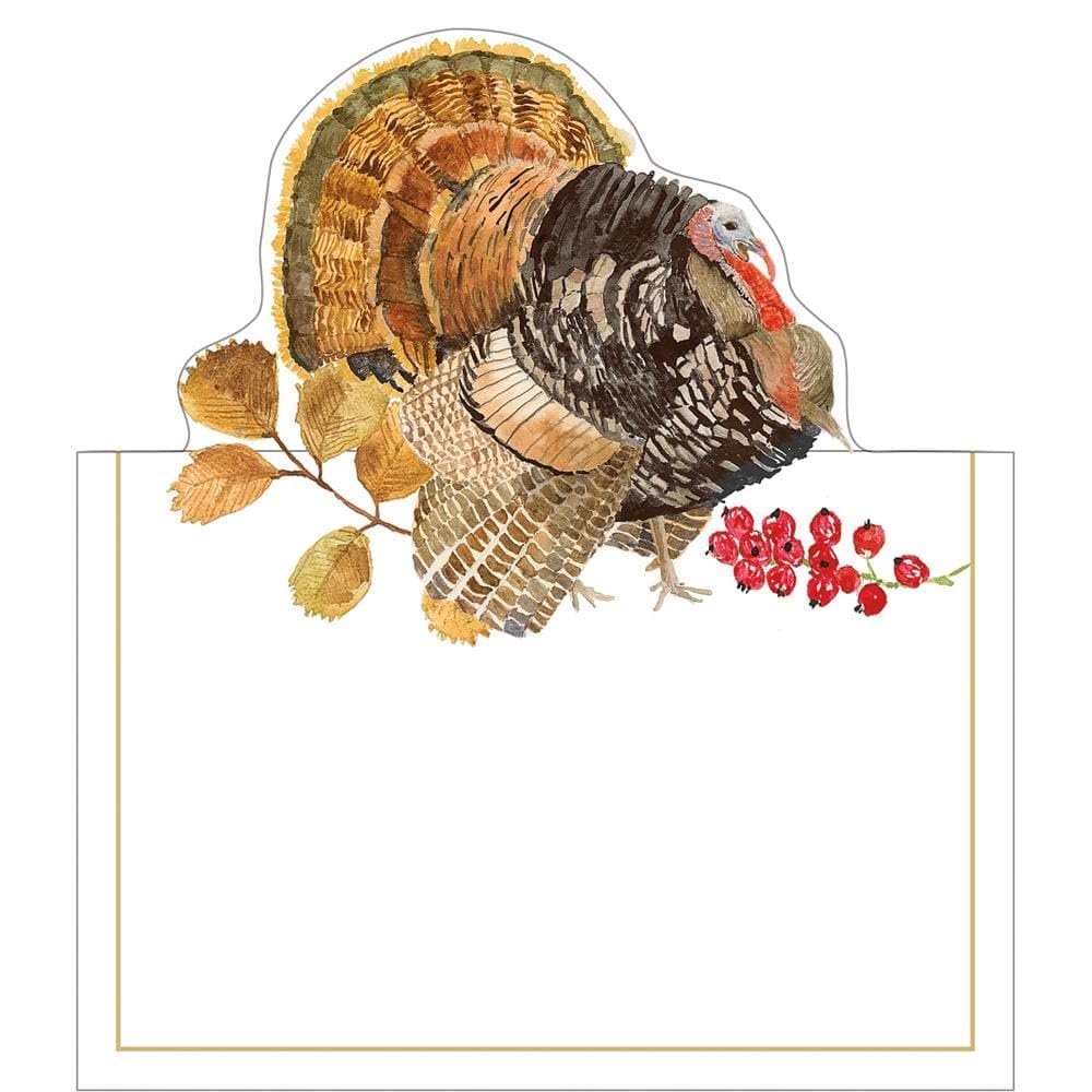 Woodland Turkey Die-Cut Place Cards in Gold Foil - 8 Per Package