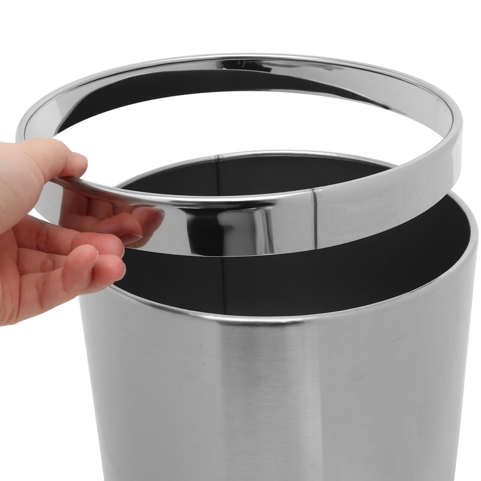 Cabilock Stainless Steel Trash Can Round Wastebasket Garbage Container Bin with Ring Open Top Recycle Bin Trash Waste Container for Home Office Kitchen Restaurant Restroom