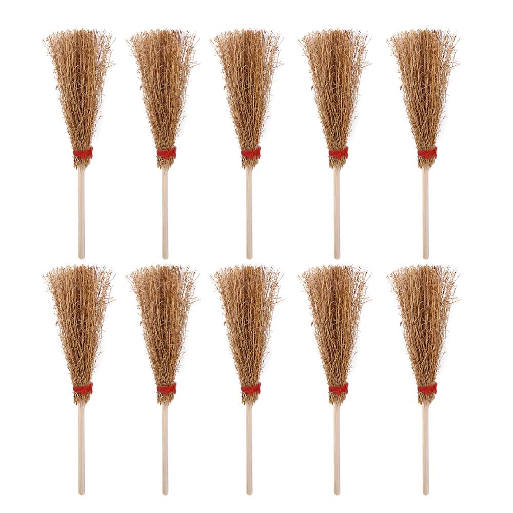 10 PCS Mini Witch Straw Brooms Wooden Mini Broom Party Decoration Costume Props Photo Props Mini Furniture Halloween Decoration