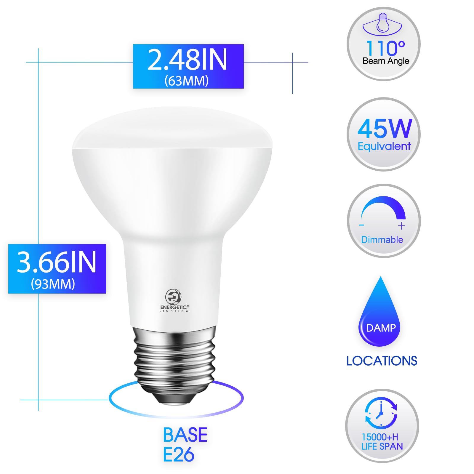 Energetic BR20 LED Bulb R20 Dimmable 5000K Daylight 45W Equivalent to 6.5W, Recessed Can Light Bulbs, Kitchen Ceiling Lights, E26 500 Lumen LED Flood Light Bulbs, Indoor UL Listed (Pack of 10)