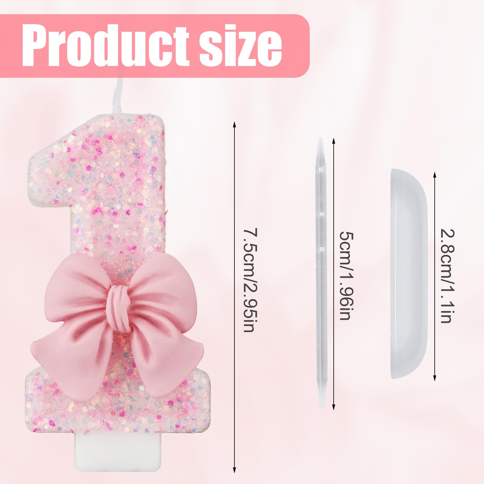 0-9 Birthday Candles, 2.95 inch Pink Bow Glitter Number Candles Cake Topper Decorations for Kids Girls Adults Birthday Wedding Anniversary Party Supplies(1)