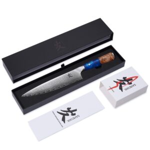 SAMCOOK Chef Knife - 8 Inch 67 Layer Forged Damascus Japan VG-10 Stainless Steel Kitchen Knives Blue Resin Wood Handle High Strength And Good Toughness Razor Sharp Cutting Meat