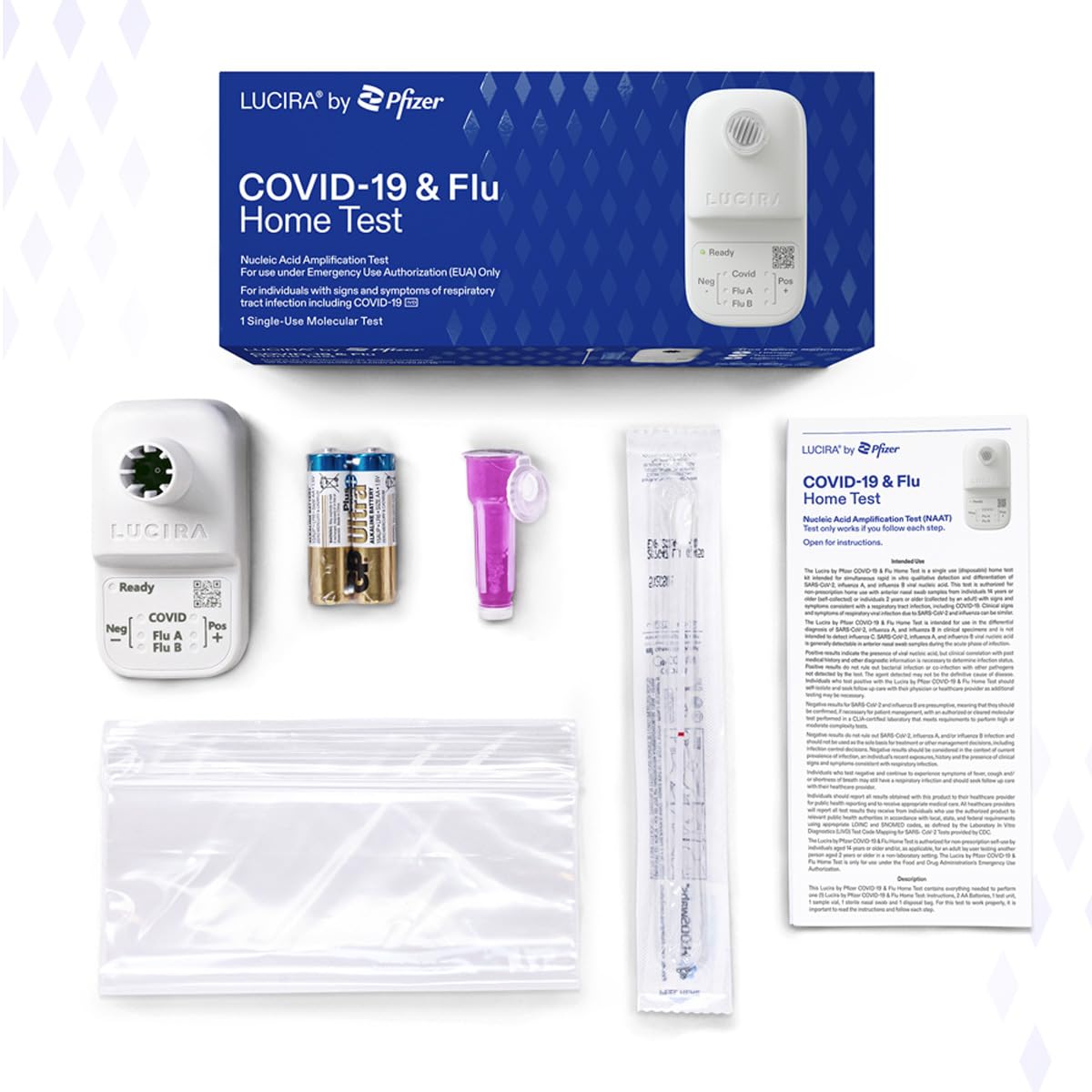 LUCIRA® by Pfizer COVID-19 & Flu Home Test, First and Only at-Home Molecular Test for COVID-19 and Flu A/B, Single-Use, Results in 30 Minutes, Emergency Use Authorized (EUA)