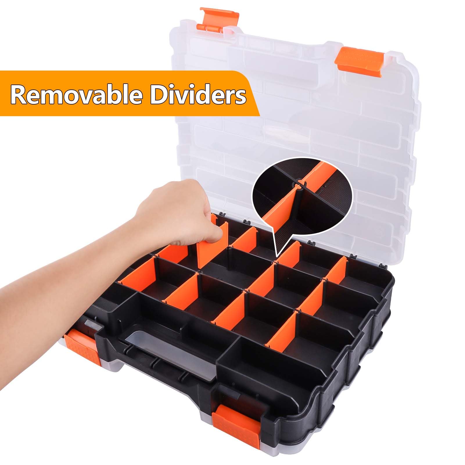 HobbyPark RC Hardware Organizer Box Adjustable Compartments Removable Dividers Durable Plastic Double Side Tools Box Screw Organizer for Nuts, Bolts, Screws, Nails, Small Parts, Tools