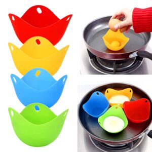 4 Pack Egg Poacher，Poached Eggs Accessory cookware Poached Egg Maker Egg Cups for Air Fryer, Thickened Stable Egg Cooker(red, blue, yellow, green)