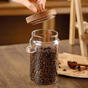 ANSQU Glass Jar with Wooden Lid & Spoon, 20.3oz Food Storage Containers Coffee Jar Coffee Grounds Container, Coffee and Food Storage Canister (1 Pack)