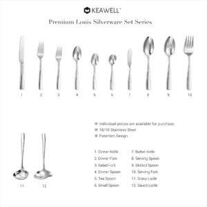 KEAWELL Premium 20/45/65 Piece Louis Silverware Set, 18/10 Stainless Steel, Service for 4/8/12, Fine Flatware Set, Dishwasher Safe (45)