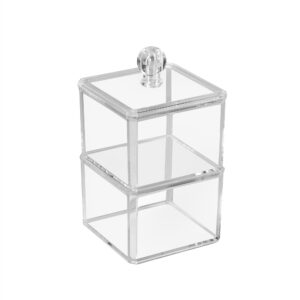 AMG Bath Collections 2-Tier Acrylic Storage Organizer Stackable Countertop Cotton Ball Holder, Jewelry and Cosmetic Storage Clear Compact Design Organizer Storage Pantry Organization