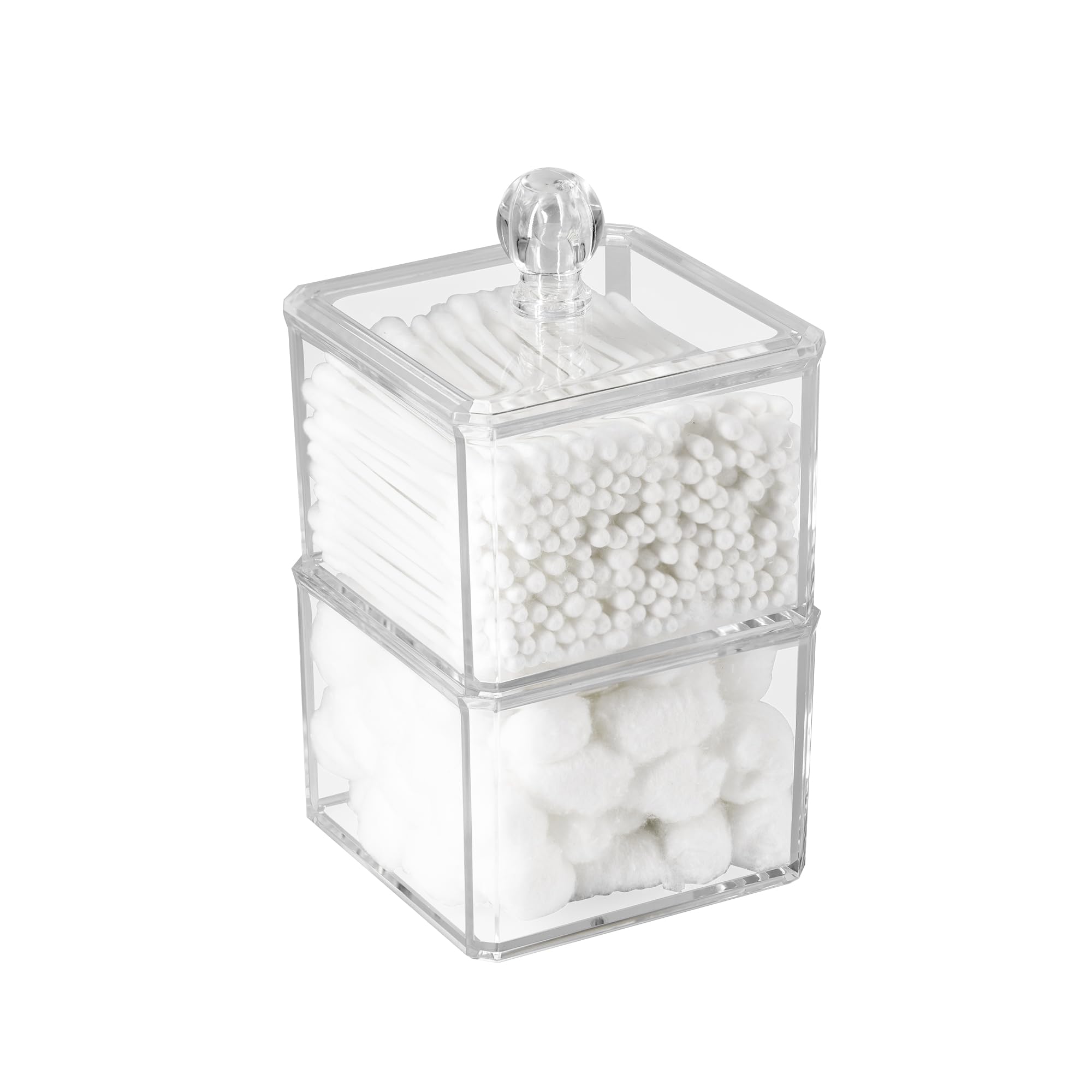 AMG Bath Collections 2-Tier Acrylic Storage Organizer Stackable Countertop Cotton Ball Holder, Jewelry and Cosmetic Storage Clear Compact Design Organizer Storage Pantry Organization